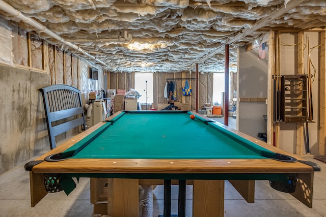 711 Newfield Rd, Shapleigh, ME 04076 - recreation room with billiards table and concrete flooring
