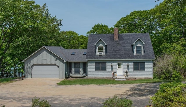 81 Bryers Cir, Boothbay, ME 04537 - cape cod home with driveway, a chimney, an attached garage, and roof with shingles