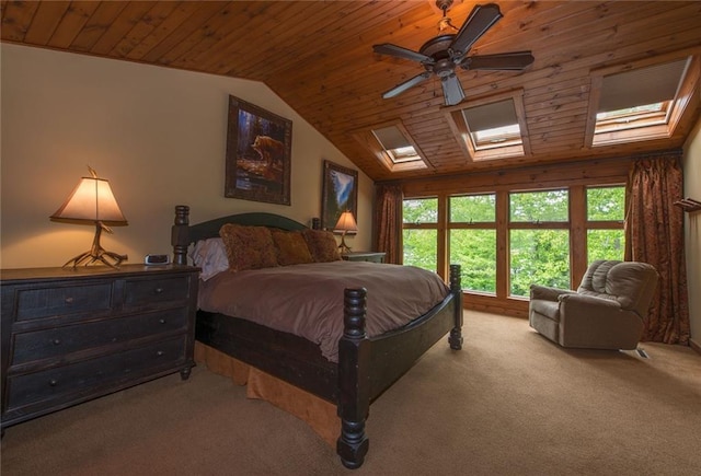81 Bryers Cir, Boothbay, ME 04537 - carpeted bedroom featuring wooden ceiling, a skylight, and lofted ceiling