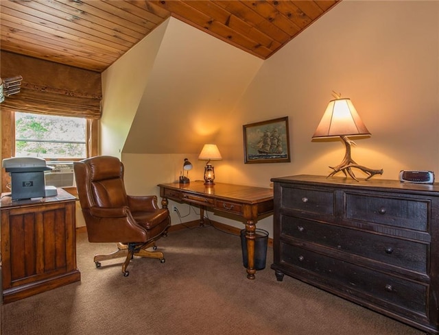 81 Bryers Cir, Boothbay, ME 04537 - carpeted office space with wooden ceiling, lofted ceiling, and cooling unit