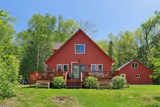 80 Hart St, Newport, ME 04953 - back of house featuring a yard and a wooden deck