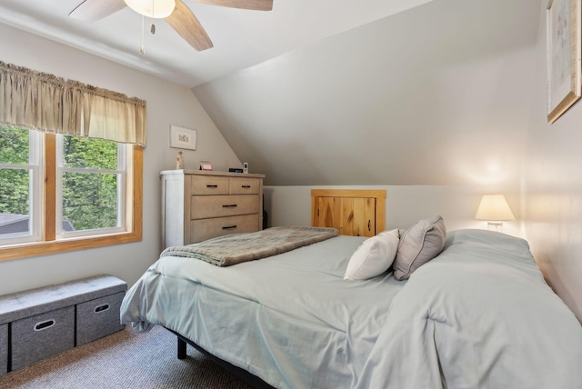 80 Hart St, Newport, ME 04953 - carpeted bedroom featuring lofted ceiling and ceiling fan