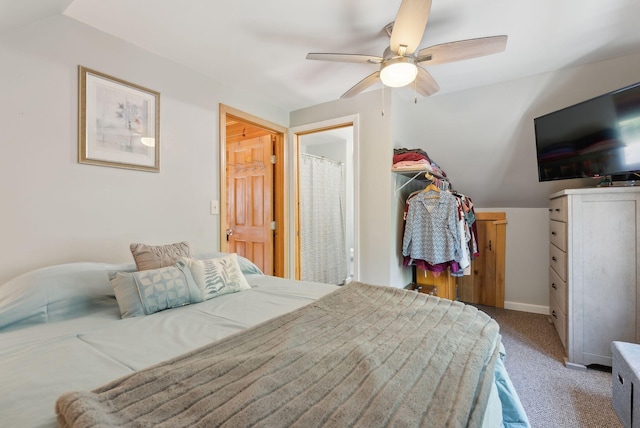 80 Hart St, Newport, ME 04953 - bedroom with carpet flooring, ceiling fan, baseboards, and lofted ceiling