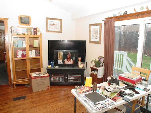 348-350 Lakeview Rd, Glenburn, ME 04401 - office with wood finished floors and lofted ceiling