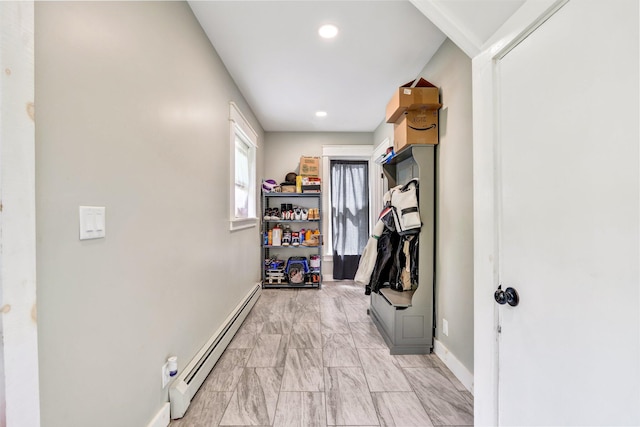 727 Hammond St, Bangor, ME 04401 - hall featuring baseboard heating, baseboards, and recessed lighting