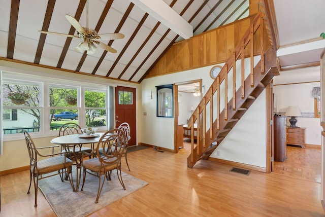 193 Park Ln, Windsor, ME 04363 - dining area with a ceiling fan, stairs, plenty of natural light, and baseboards
