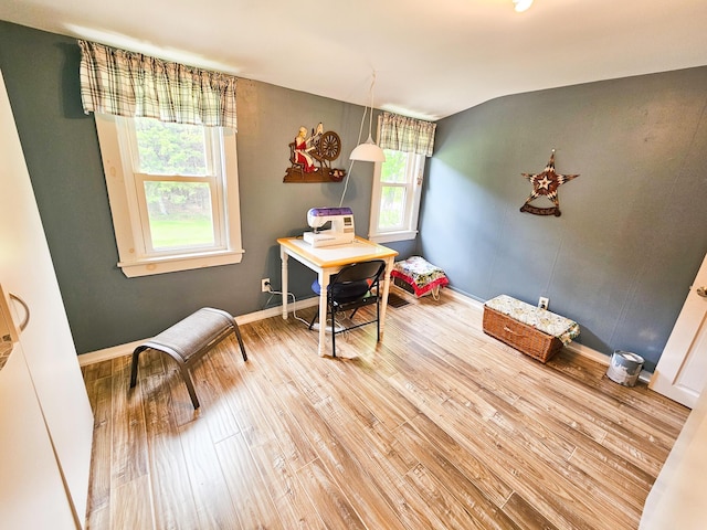 856 Weeks Mills Rd, New Sharon, ME 04955 - office with wood finished floors, baseboards, and lofted ceiling