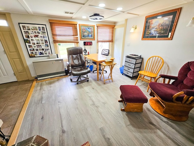 856 Weeks Mills Rd, New Sharon, ME 04955 - home office with wood finished floors and coffered ceiling
