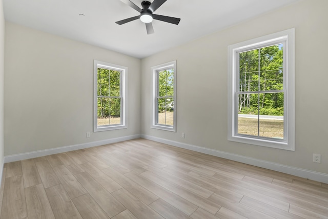 25 Sarah Vaughn Rd, Hollis, ME 04042 - spare room featuring ceiling fan, light wood-type flooring, and baseboards