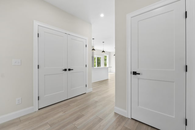 25 Sarah Vaughn Rd, Hollis, ME 04042 - corridor featuring baseboards, light wood finished floors, and recessed lighting