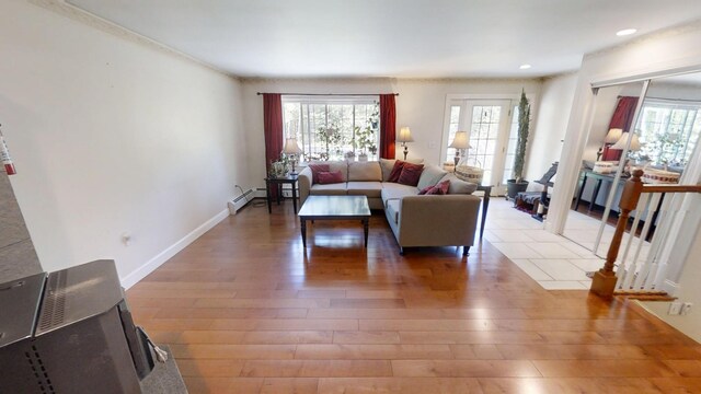 34 Sandy Acres Dr, Sullivan, ME 04664 - living area featuring hardwood / wood-style floors, recessed lighting, and baseboard heating