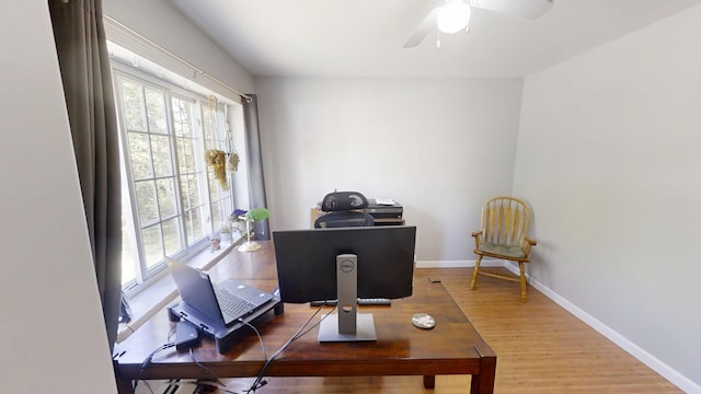 34 Sandy Acres Dr, Sullivan, ME 04664 - office with a ceiling fan and wood finished floors