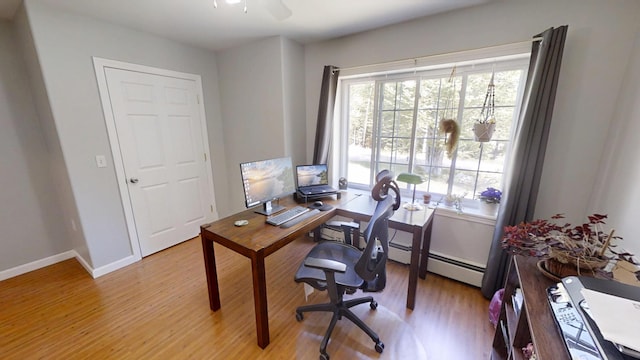 34 Sandy Acres Dr, Sullivan, ME 04664 - office area with light wood finished floors and a baseboard heating unit