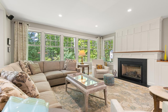 38 Darcy Rd, York, ME 03909 - living area featuring recessed lighting and a fireplace with flush hearth