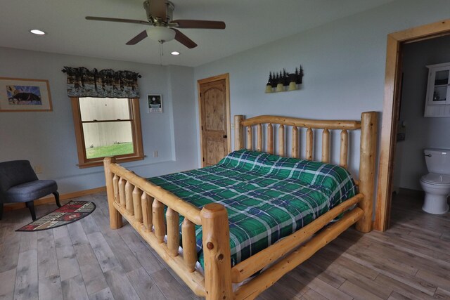 500 Black Point Rd, Beaver Cove, ME 04441 - bedroom featuring wood finished floors, recessed lighting, baseboards, and a ceiling fan