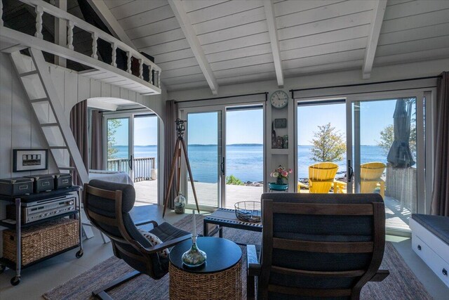 459 Main Rd, Islesboro, ME 04848 - sunroom featuring a water view and arched walkways