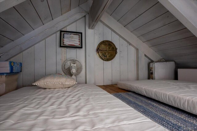 459 Main Rd, Islesboro, ME 04848 - bedroom featuring wooden ceiling, wood walls, and wood finished floors