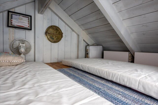459 Main Rd, Islesboro, ME 04848 - bedroom featuring wood ceiling, wood finished floors, and wooden walls