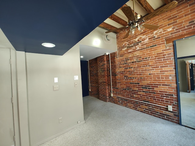 92-94 Main St, Auburn, ME 04210 - carpeted empty room featuring brick wall and a ceiling fan