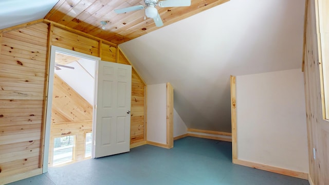121 Loop Rd, Lincoln, ME 04457 - bonus room with vaulted ceiling, wood walls, and a ceiling fan