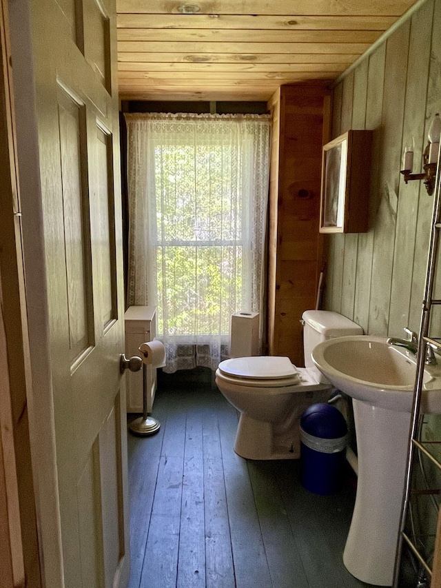 51 Rock Haven Dr, West Bath, ME 04530 - half bathroom featuring wood ceiling, toilet, and wood-type flooring
