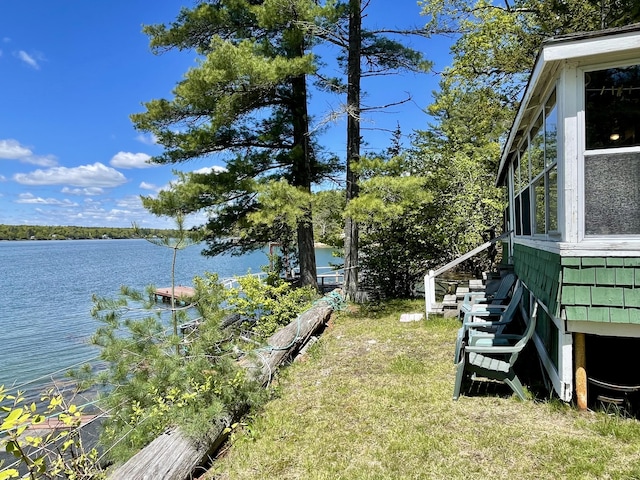 51 Rock Haven Dr, West Bath, ME 04530 - view of green lawn with a water view and stairway
