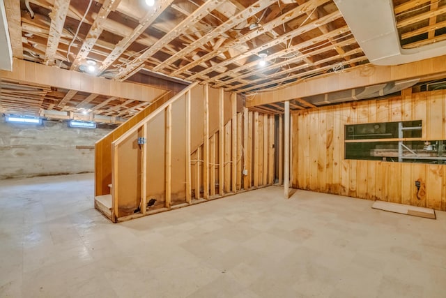 61 Carlyle Rd, Portland, ME 04103 - unfinished basement featuring tile patterned floors and wood walls