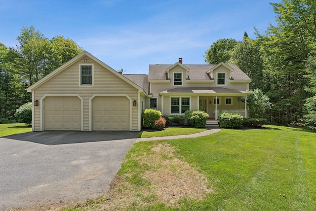 61 Crestview Ln, Brunswick, ME 04011 - view of front of property featuring covered porch, asphalt driveway, a shingled roof, and a front lawn