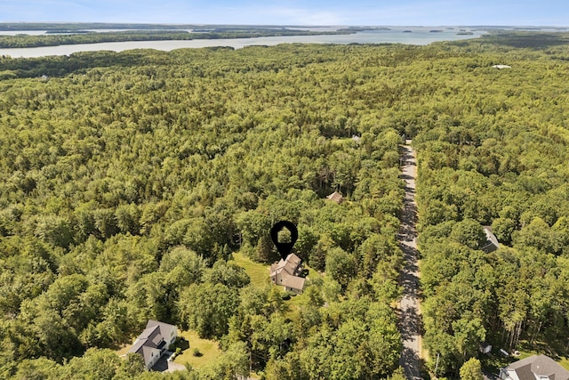 61 Crestview Ln, Brunswick, ME 04011 - aerial overview of property's location featuring a heavily wooded area and a large body of water