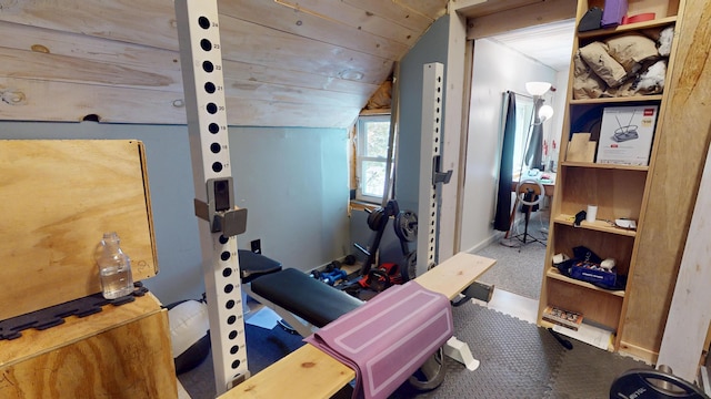 99 Kenduskeag Ave, Bangor, ME 04401 - exercise area with lofted ceiling and carpet flooring