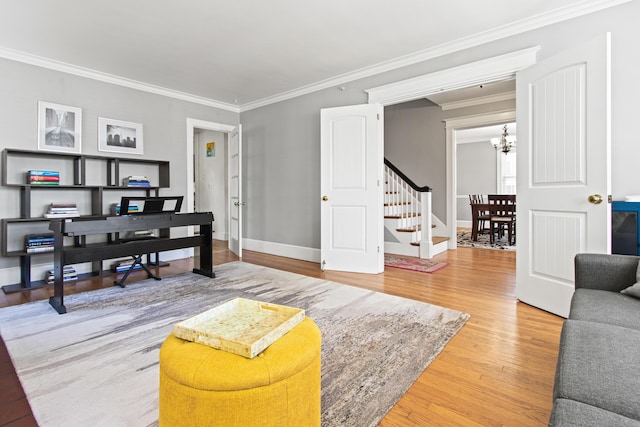797 Main St, South Portland, ME 04106 - office with a chandelier, crown molding, wood finished floors, and baseboards