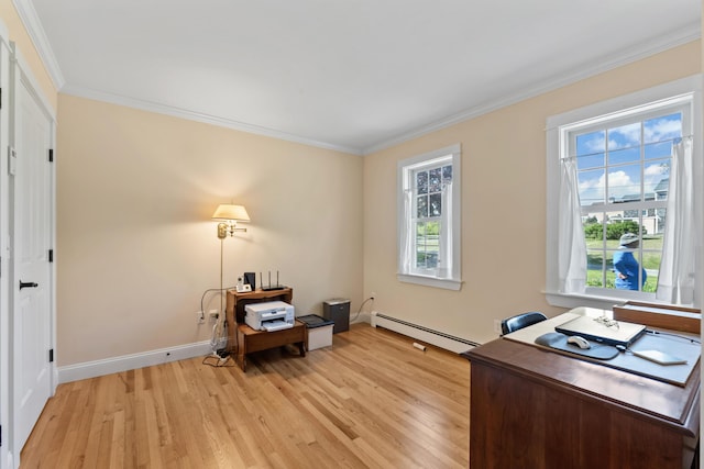 14 Merriconeag Ln, Harpswell, ME 04079 - office space with baseboard heating, crown molding, light wood-style floors, healthy amount of natural light, and baseboards