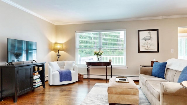 17 Cammock Rd Unit 17, Scarborough, ME 04074 - living area with wood finished floors, ornamental molding, and a baseboard heating unit