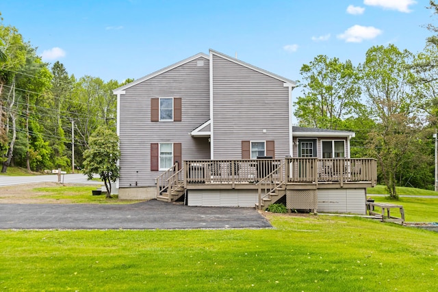 463 Brook St, Westbrook, ME 04092 - rear view of property with a wooden deck and a lawn