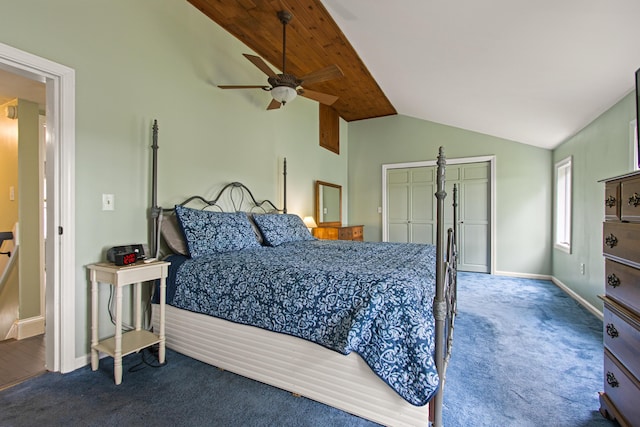 463 Brook St, Westbrook, ME 04092 - carpeted bedroom with vaulted ceiling, baseboards, and a ceiling fan