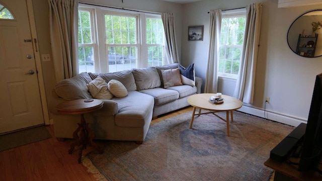 23 Rudman Rd, Portland, ME 04102 - living area featuring wood finished floors and a baseboard heating unit