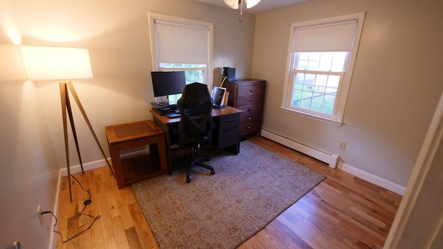23 Rudman Rd, Portland, ME 04102 - office with a baseboard heating unit, light wood-type flooring, and baseboards