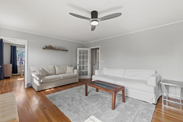 27 Seaside Ave, Saco, ME 04072 - living room with wood finished floors, ceiling fan, and ornamental molding