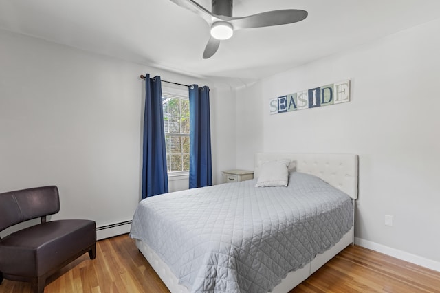27 Seaside Ave, Saco, ME 04072 - bedroom with baseboard heating, wood finished floors, and a ceiling fan