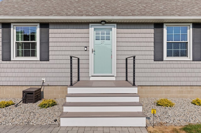 27 Seaside Ave, Saco, ME 04072 - doorway to property with roof with shingles