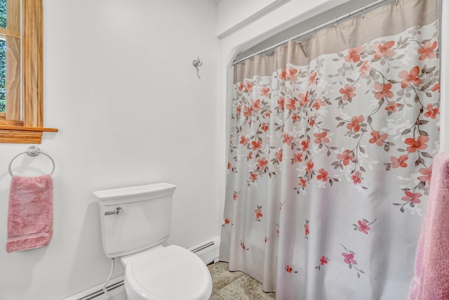 60 Evergreen Dr, Hermon, ME 04401 - full bath with a baseboard heating unit and a shower with curtain