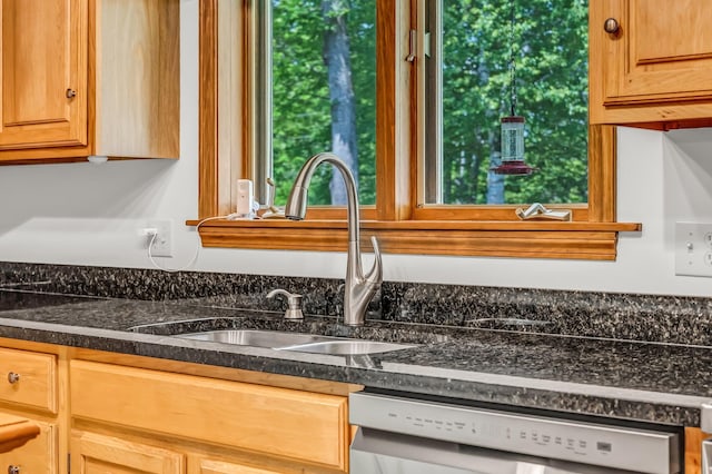 60 Evergreen Dr, Hermon, ME 04401 - kitchen view of white dishwasher and dark countertops