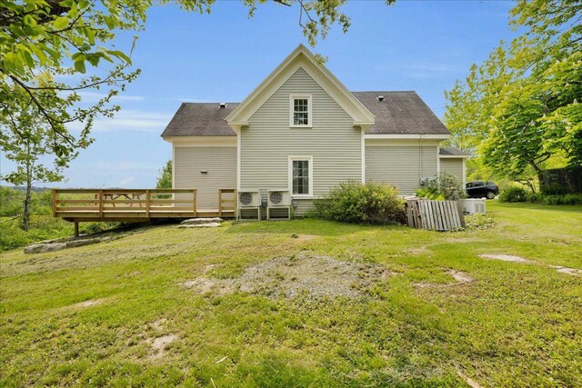 276 N Sedgwick Rd, Sedgwick, ME 04676 - back of house featuring a wooden deck, a lawn, and a shingled roof