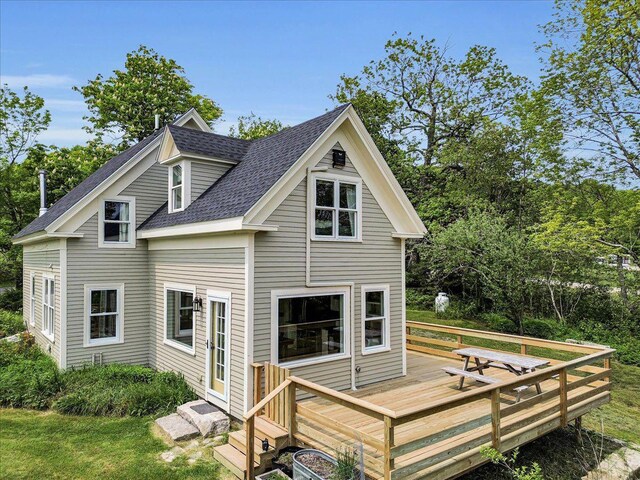 276 N Sedgwick Rd, Sedgwick, ME 04676 - back of house with roof with shingles and a wooden deck