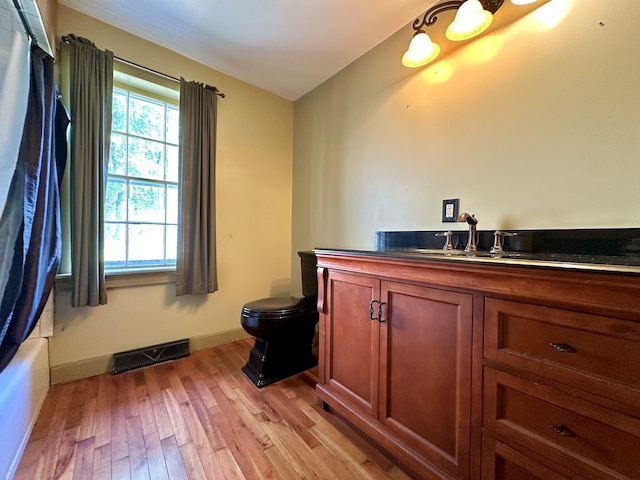 13 Mountain Rd, Newfield, ME 04095 - full bathroom featuring toilet, vanity, wood-type flooring, and baseboards