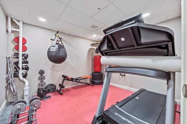 64 New Settlement Rd, Hiram, ME 04041 - workout area with a drop ceiling, carpet floors, and recessed lighting