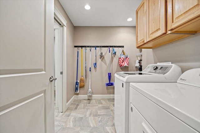 64 New Settlement Rd, Hiram, ME 04041 - laundry room with washer and clothes dryer, recessed lighting, and cabinet space
