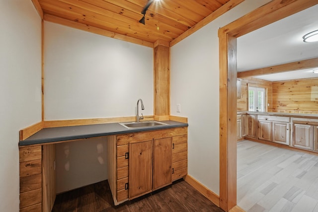 545 Back Rd, Skowhegan, ME 04976 - bar with a sink, wooden ceiling, and wood finished floors