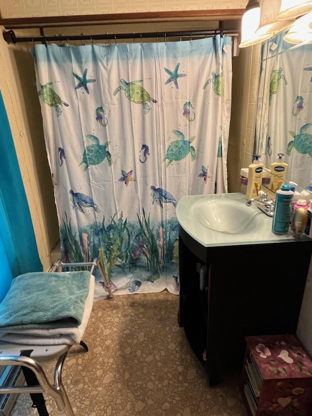 96 French St, Acton, ME 04001 - bathroom with vanity and curtained shower
