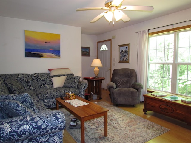 155 Crystal Cv, Waldoboro, ME 04572 - living area with wood finished floors and a ceiling fan